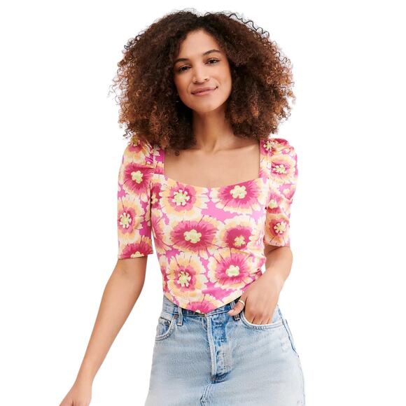 NWT! Free People Give Me More Floral Half Sleeve Crop Top - Size XS - Picture 1 of 9